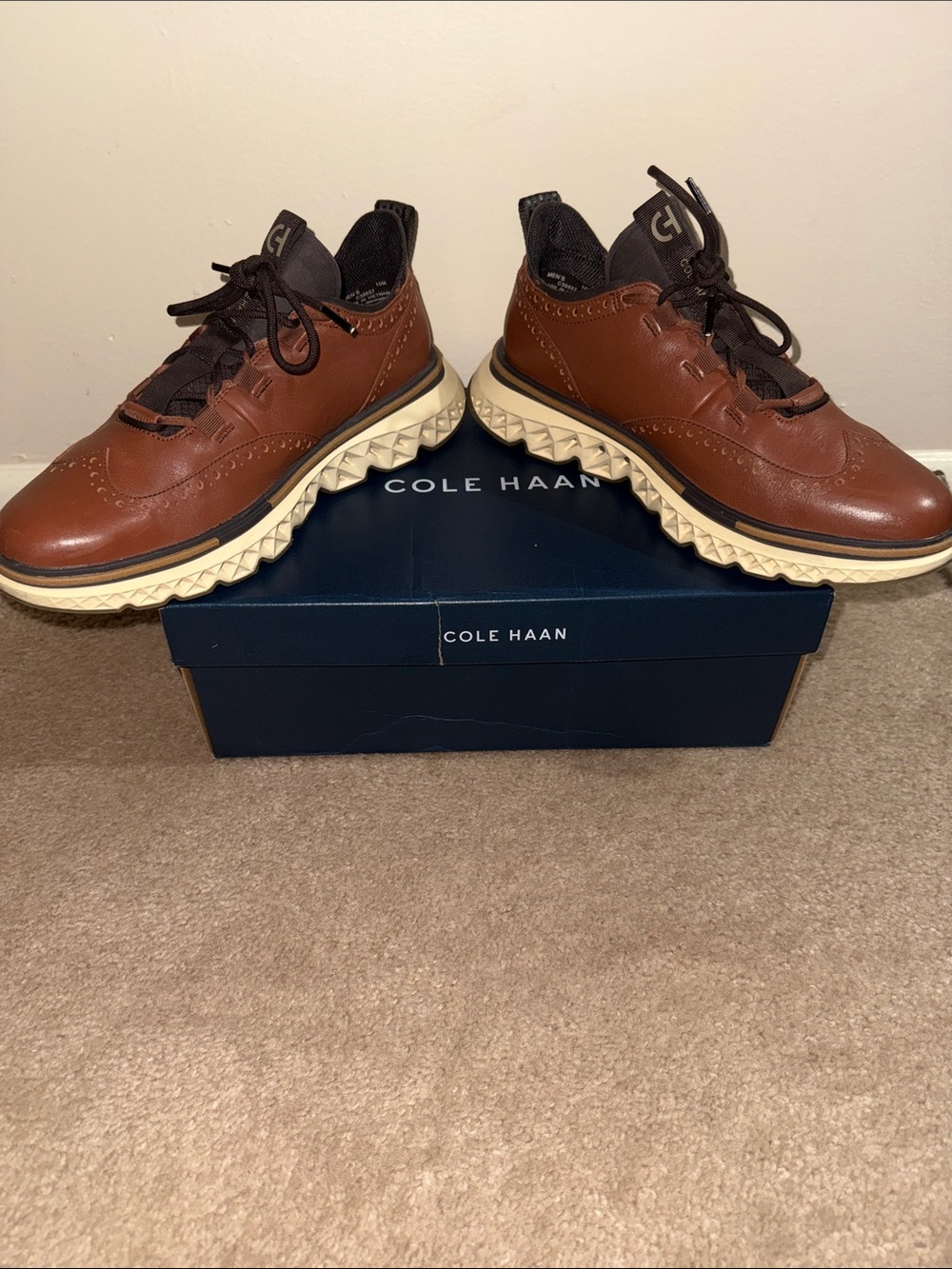 Cole Haan Men’s Brown Leather Wingtip Sneakers with Cream Sole - Picture 6 of 7